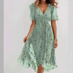 Women's Floral Midi Dress – V-Neck Summer Dress – Kaitlyn