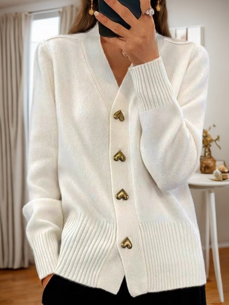 Women's Heart Button Knit Cardigan – Soft Everyday Sweater