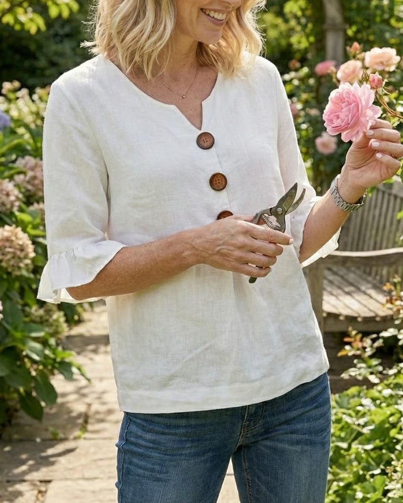 Women's Ruffle Button Blouse – Relaxed Flowy Long Sleeve Blouse