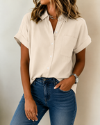 Women's Button Front Blouse – Relaxed Flowy Everyday Shirt Blouse