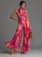 Women's Halter Wide Leg Jumpsuit – Defined Waist Formal Occasion Jumpsuit