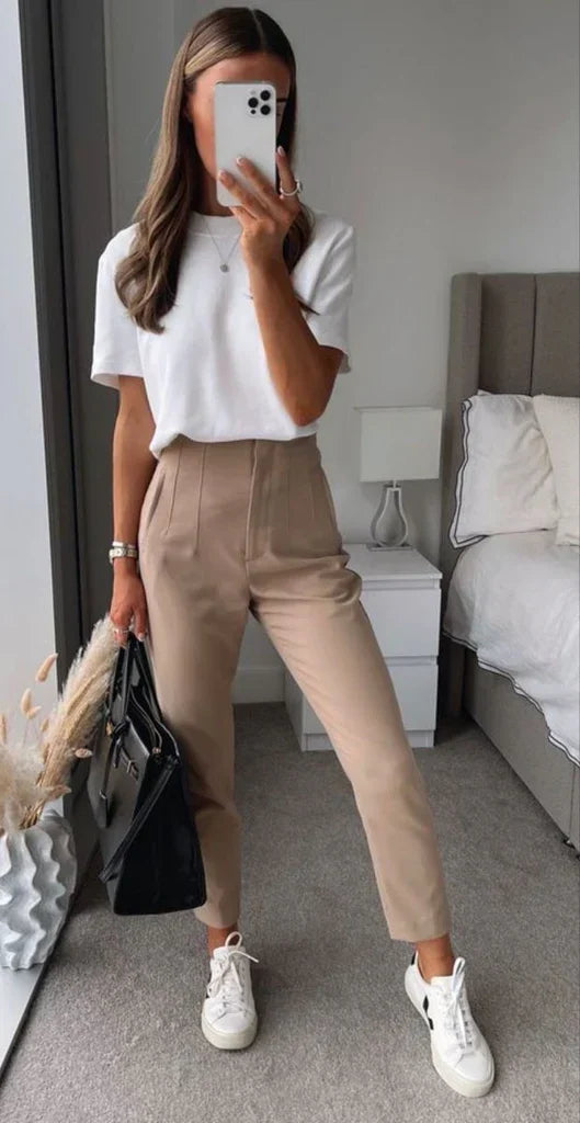Women's Wrinkle Resistant Trousers – Tailored Straight Leg Dress Pants