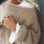 Women's Oversized Fluffy Sweater – Relaxed Long Sleeve Knit Pullover