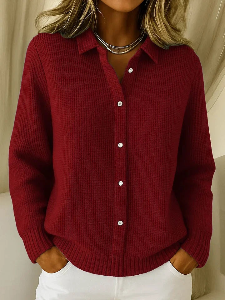 Women's Collared Knit Sweater – Textured Long Sleeve Pullover