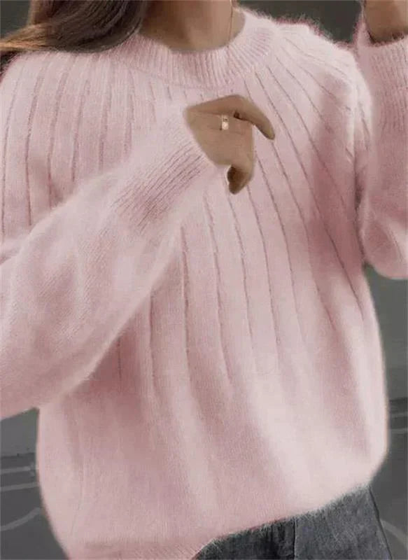 Women's Relaxed Knit Sweater – Classic Long Sleeve Crew Neck Pullover