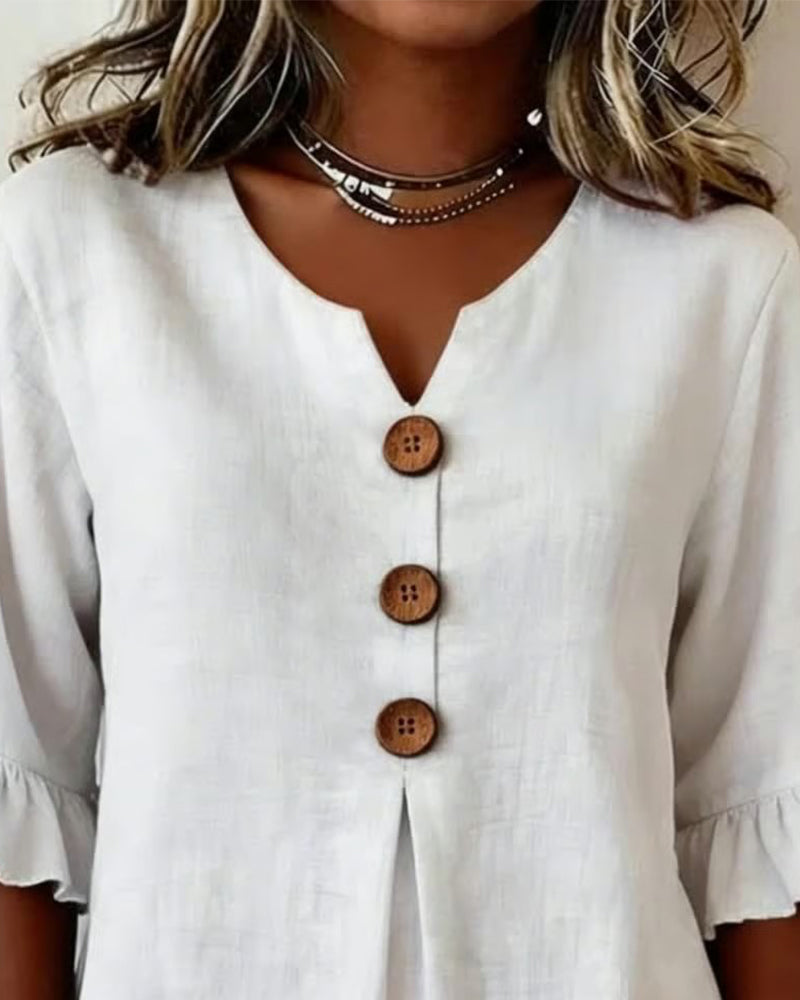 Women's Ruffle Button Blouse – Relaxed Flowy Long Sleeve Blouse