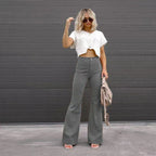 Women's Retro Flared High Waist Pants – Long Leg Casual Trousers