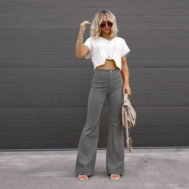 Women's Retro Flared High Waist Pants – Long Leg Casual Trousers