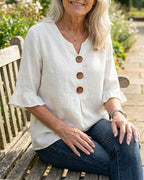 Women's Ruffle Button Blouse – Relaxed Flowy Long Sleeve Blouse