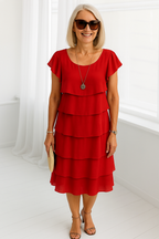 Women's Short Sleeve Midi Dress – Layered Summer Dress