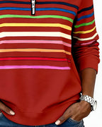 Women's Striped Zip Sweater – High Neck Zip Front Pullover