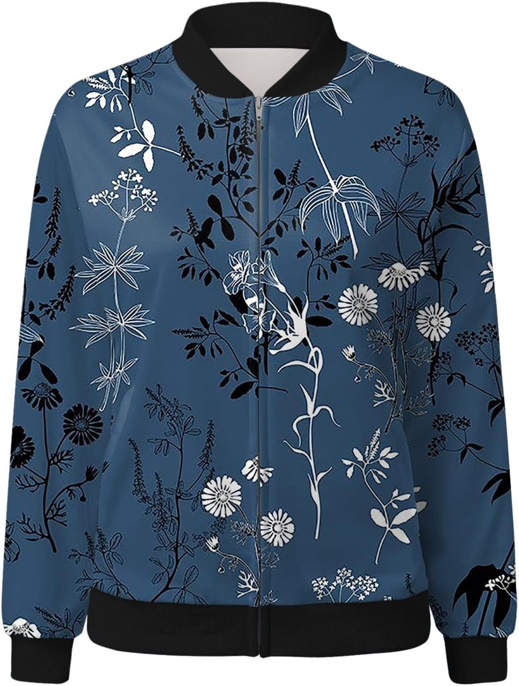 Women's Floral Zip Bomber Jacket – Lightweight Spring Jacket