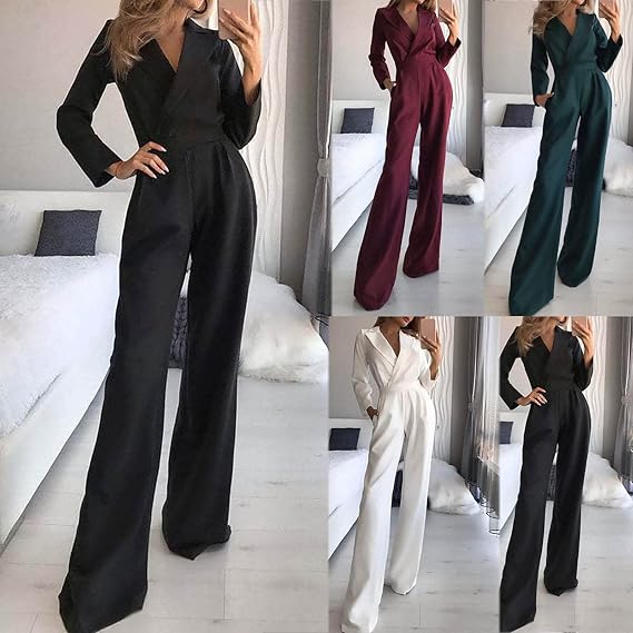 Women's Fitted Long Sleeve Jumpsuit – Tailored Evening Occasion Jumpsuit