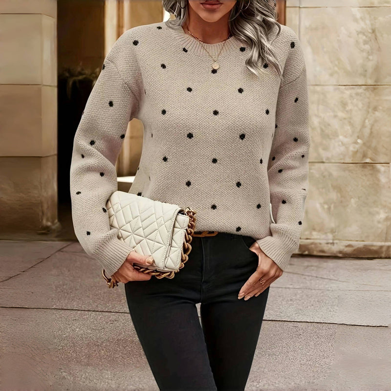 Women's Polka Dot Sweater – Oversized Sleeve Knit Sweater