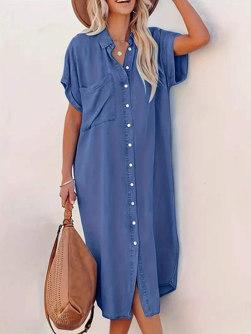 Women's Shirt Dress – Casual Short Sleeve Dress – Sienna