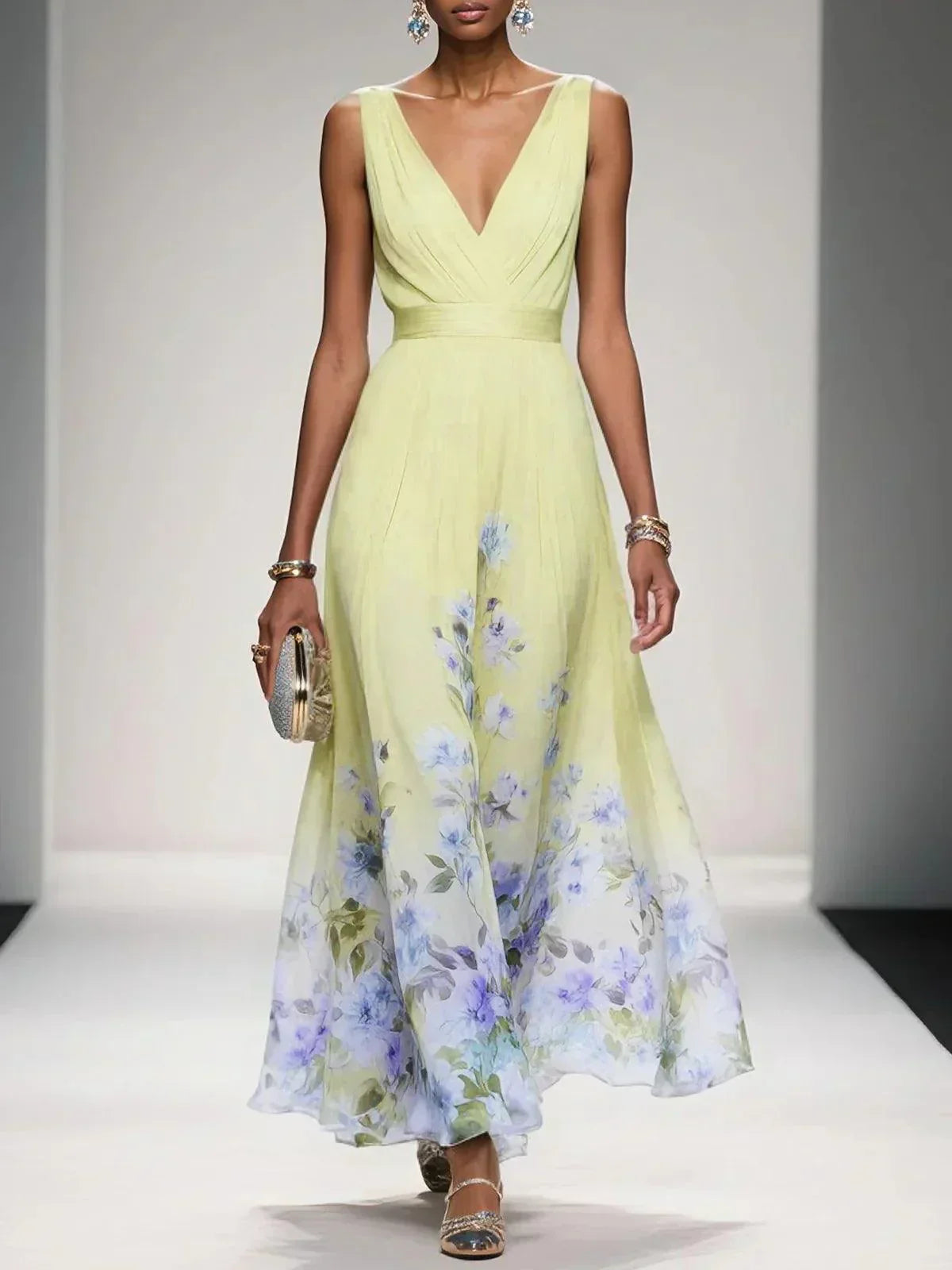 Women's Wedding Guest Floral Maxi Dress – Flowy Summer Occasion Dress