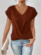 Women's Draped V-Neck Top – Knot Front Top