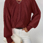Women's Cable Knit Sweater – Lantern Sleeve Winter Sweater