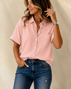 Women's Button Front Blouse – Relaxed Flowy Everyday Shirt Blouse