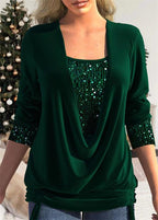 Women's Sequin Overlay Blouse – Sparkle Statement Evening Top