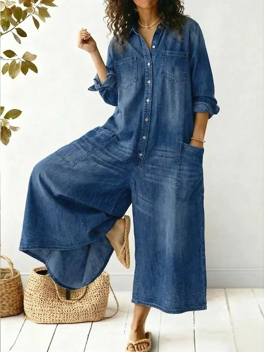 Women's Wide Leg Denim Jumpsuit – Casual Summer Jumpsuit – Dakota