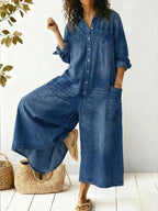 Women's Wide Leg Denim Jumpsuit – Casual Summer Jumpsuit – Dakota