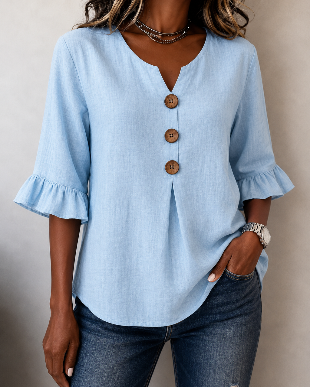 Women's Ruffle Button Blouse – Relaxed Flowy Long Sleeve Blouse