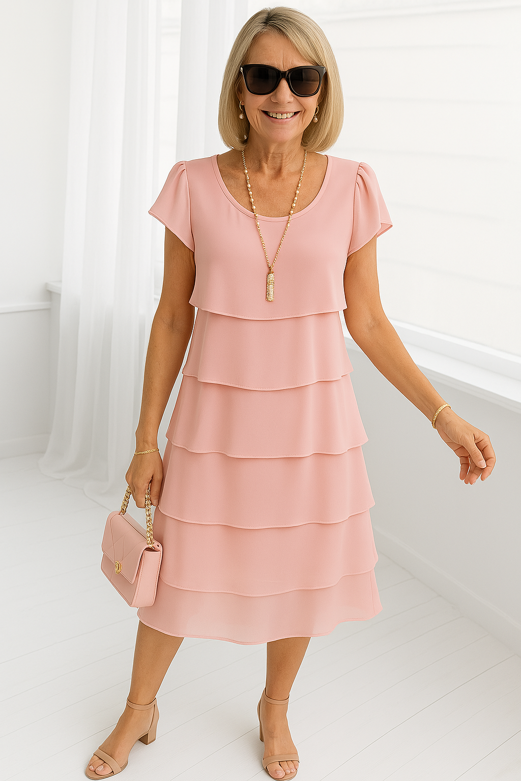 Women's Short Sleeve Midi Dress – Layered Summer Dress