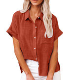 Women's Relaxed Summer Blouse – Short Sleeve Button Down Blouse