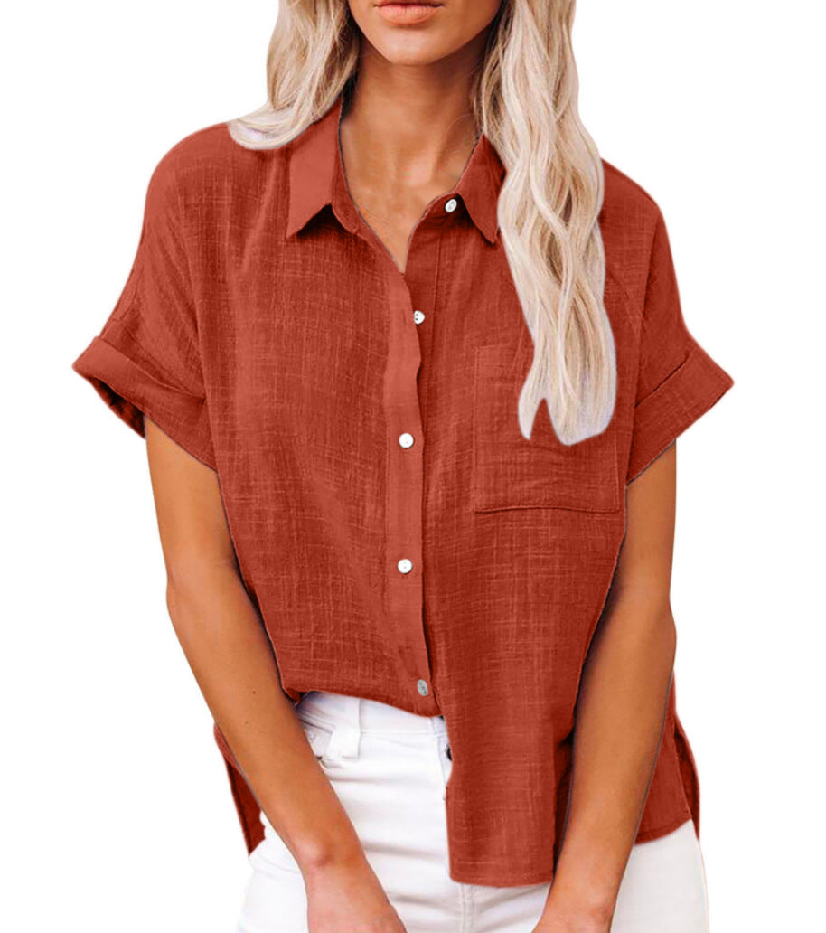 Women's Relaxed Summer Blouse – Short Sleeve Button Down Blouse