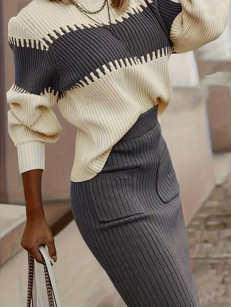 Women's Knit Skirt Set – Ribbed Sweater Co-Ord
