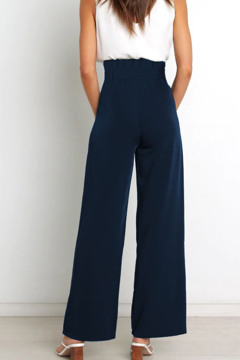 Women's Paperbag Waist Trousers – High Waist Bow Detail Wide Leg Pants