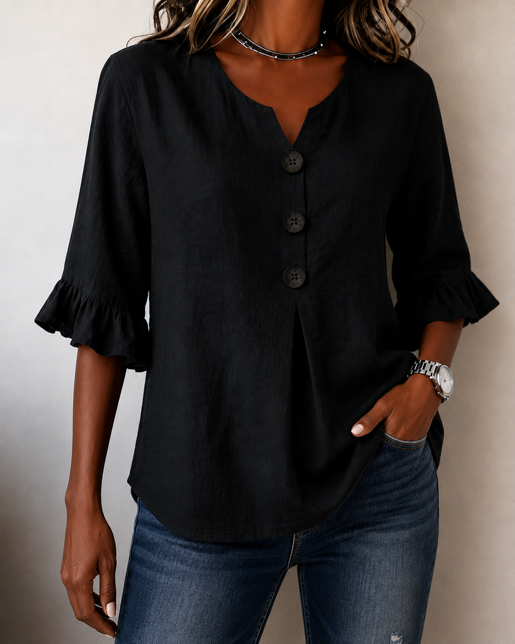 Women's Ruffle Button Blouse – Relaxed Flowy Long Sleeve Blouse