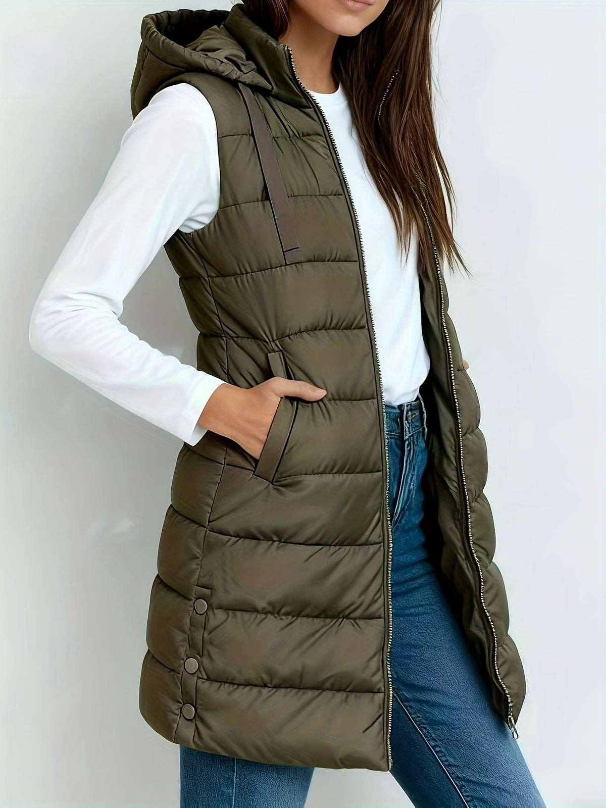 Women's Long Quilted Vest – Sleeveless Puffer Gilet