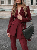 Women's Belted Blazer – Tailored Longline Wrap Jacket