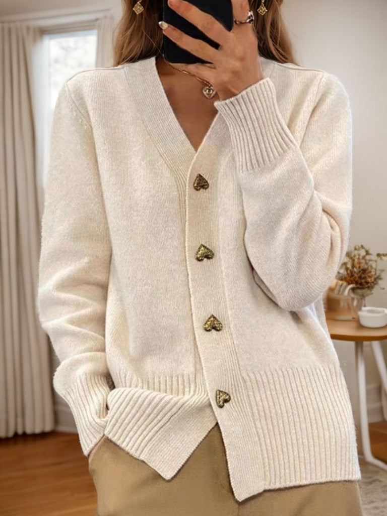 Women's Heart Button Knit Cardigan – Soft Everyday Sweater