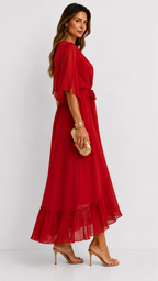 Women's Chiffon Wrap Dress – V-Neck Tie Waist Flowy Occasion Dress