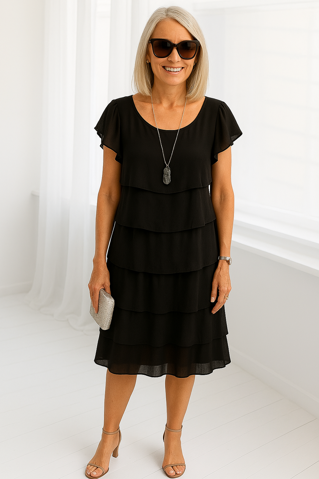 Women's Short Sleeve Midi Dress – Layered Summer Dress
