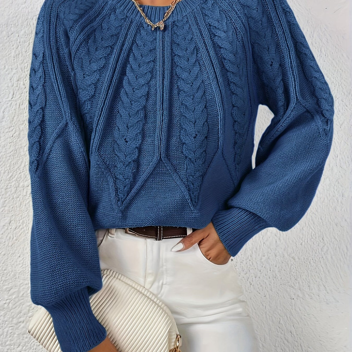 Women's Cable Knit Sweater – Lantern Sleeve Winter Sweater
