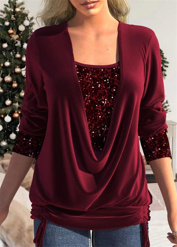 Women's Sequin Overlay Blouse – Sparkle Statement Evening Top