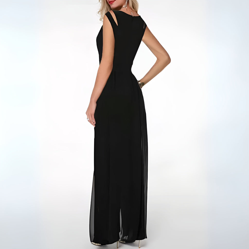 Women's Sleeveless Wide Leg Jumpsuit – Statement Shoulder Formal Jumpsuit