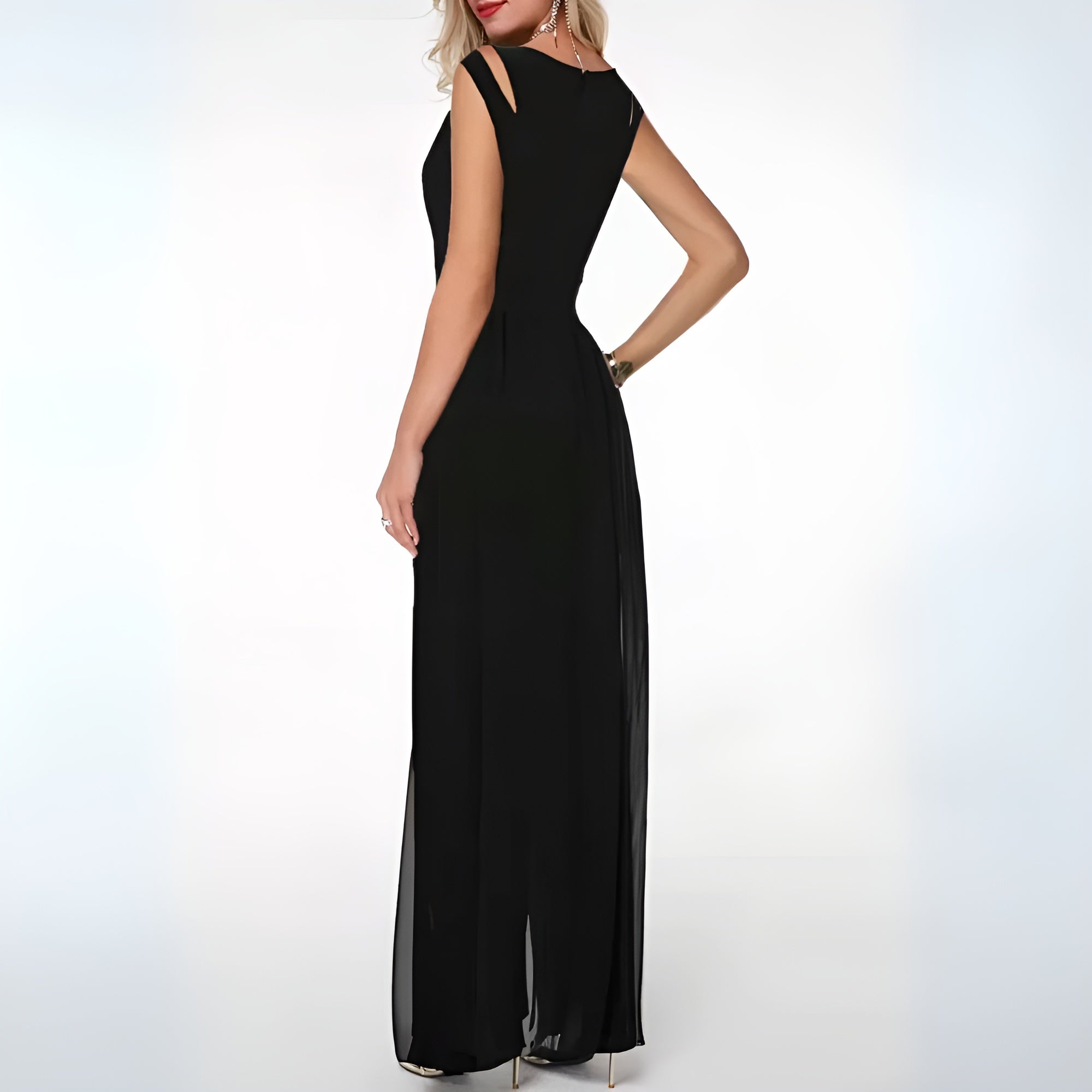 Women's Sleeveless Wide Leg Jumpsuit – Statement Shoulder Formal Jumpsuit