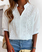 Women's Puff Sleeve V-Neck Blouse – Relaxed Long Sleeve Blouse
