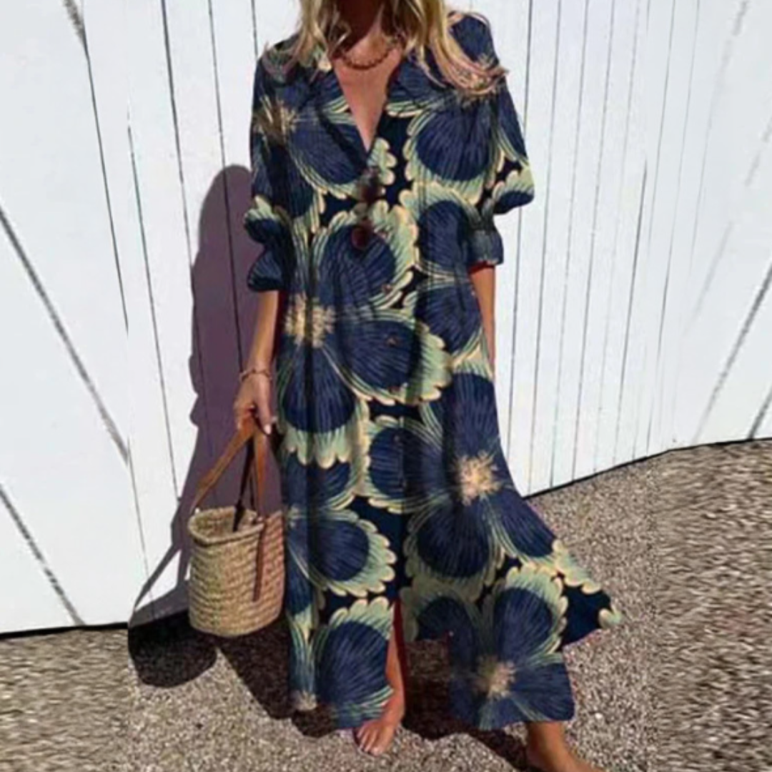 Women's Floral Print Maxi Dress – Pocket Flowy Summer Dress