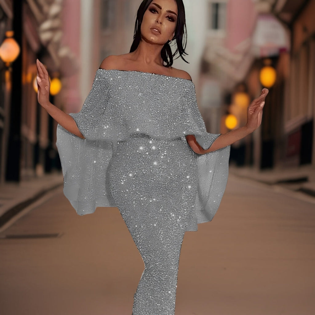 Women's Off-Shoulder Ruffle Dress – Fitted Statement Occasion Dress