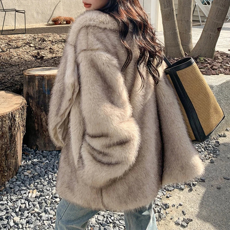 Women's Oversized Faux Fur Coat – Fluffy Winter Statement Jacket