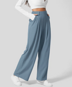 Women's Elastic Waist Wide Leg Pants – High Waist Four Pocket Trousers