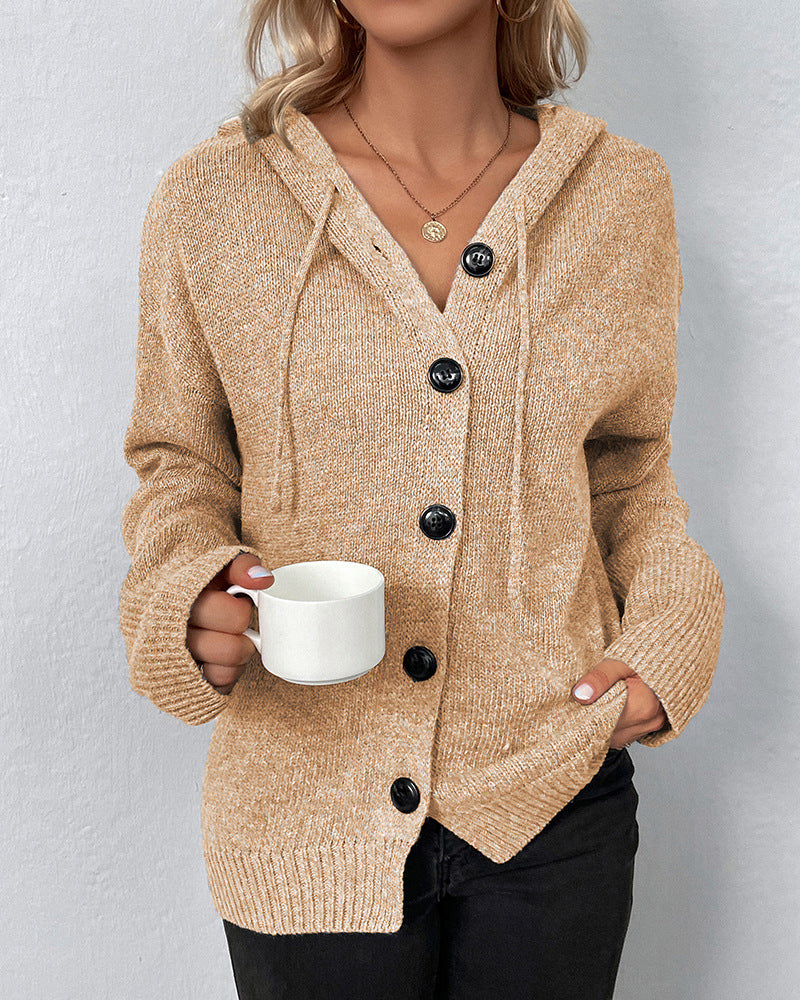 Women's Hooded Lace-Up Cardigan – Long Sleeve Casual Cardigan