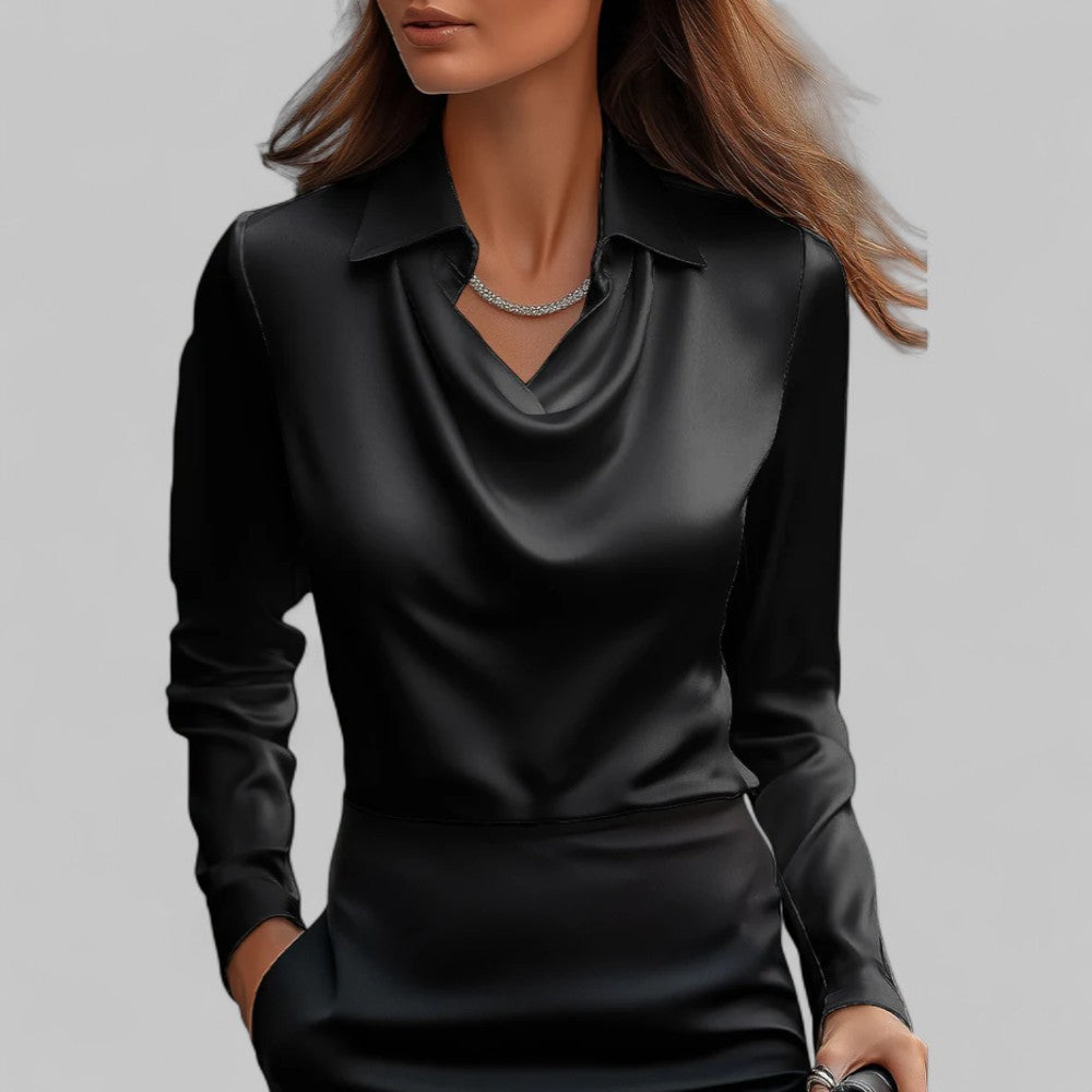 Women's Draped Blouse with Cowl Neck and Elegant Silhouette