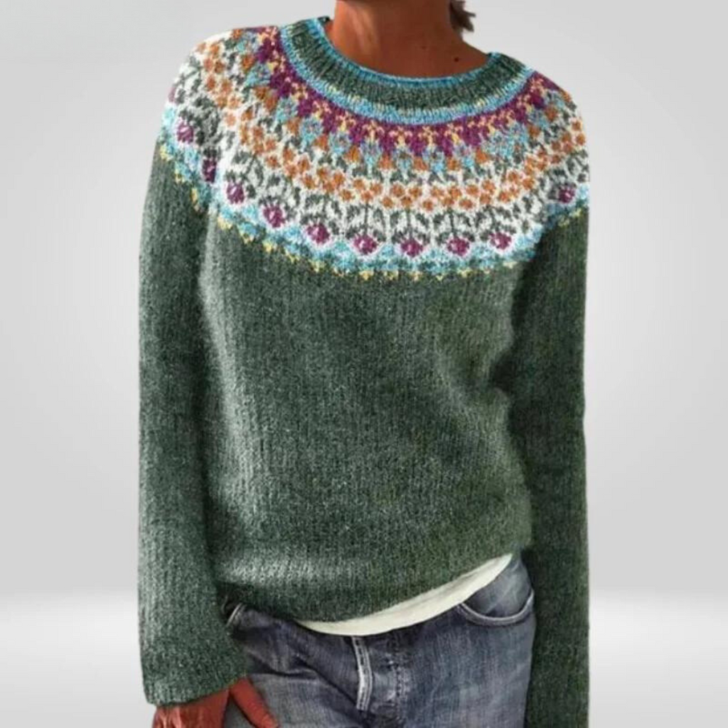 Women's Icelandic Sweater – Nordic Pattern Crew Neck Pullover